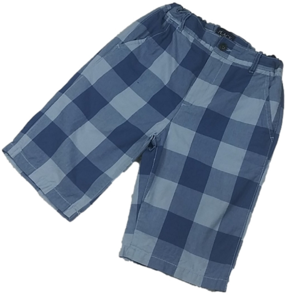 Children's Place Boy's Blue Checkered Adjustable Waist Zip Up Bermuda Shorts